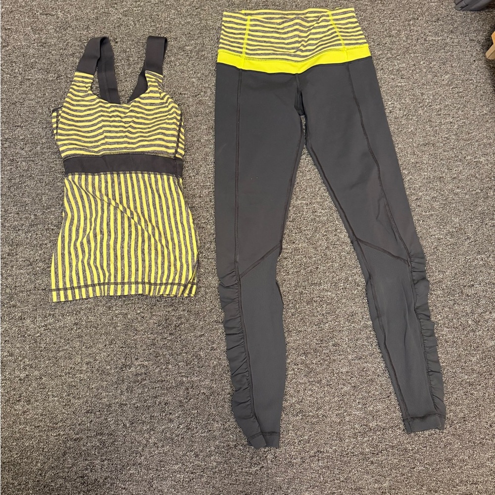 Lululemon Yellow and Gray Striped Activewear Set
